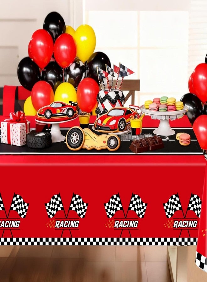 Oigco مجموعة من 4 مفارش طاولة بلاستيكية بتصميم سيارات سباق من Oigco - زينة عيد ميلاد سيارات - مفرش طاولة بنقشة مربعات للأولاد، مقاس 54 × 108 بوصة - Image 5